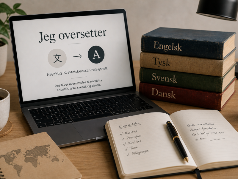 Oversetting til norsk fra tysk, engelsk, dansk og svensk + fra norsk til engelsk