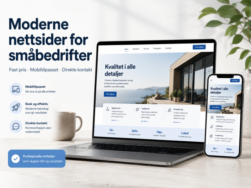 Moderne nettside for småbedrifter – fast pris